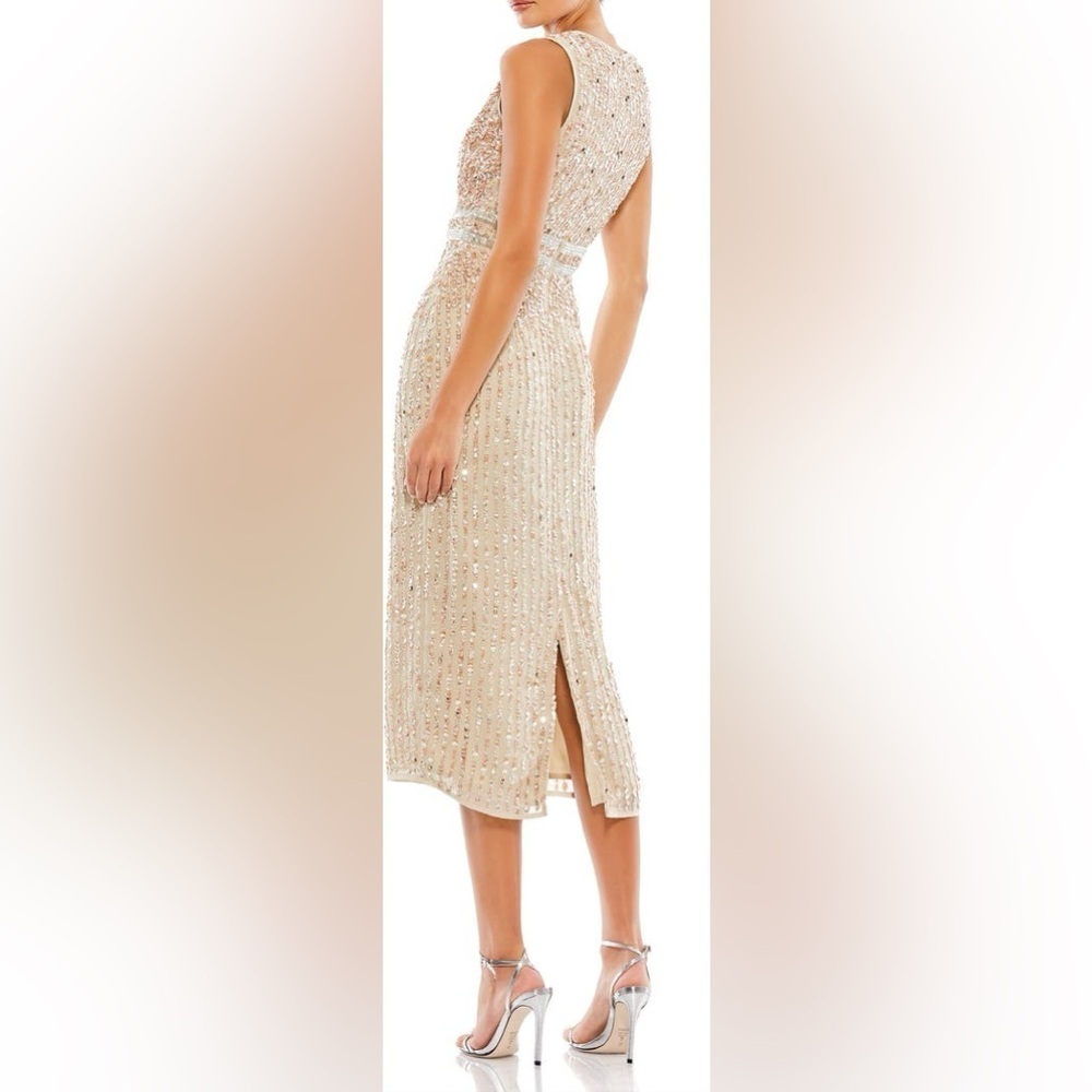 NWT Mac Duggal Sleeveless High Neck Beaded Midi Sheath Dress - Picture 4 of 13